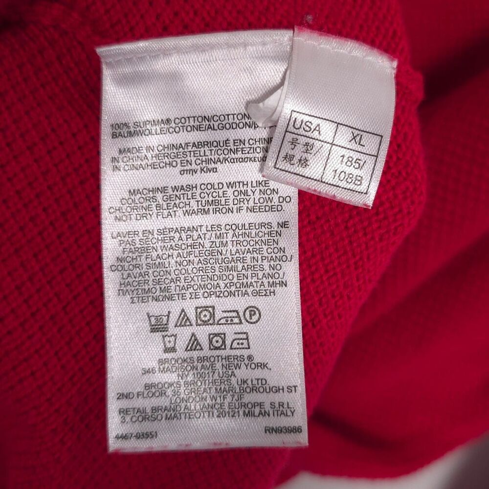 VTG Brooks Brothers Knit Pullover Sweater Men’s XL Red Supima Cotton V Neck Logo - Picture 9 of 9